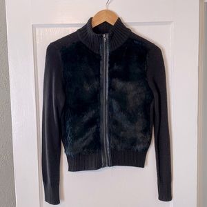 H&M Faux fur black knitted zip up sweater jacket